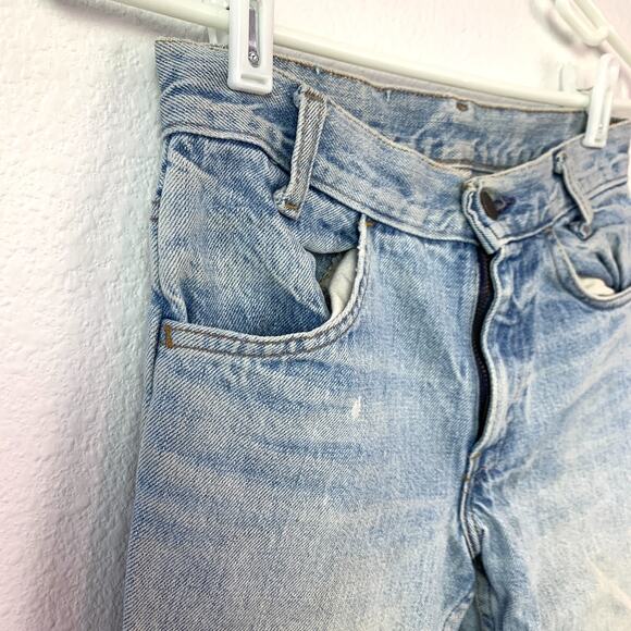 Vintage 70s Levis Flare Bell Bottom Blue Fringe Jeans Orange Tab Size 26 x 34 - Picture 3 of 12